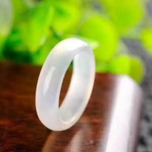 White Banded Agate Solid Gem Unisex Ring - Size 7.5